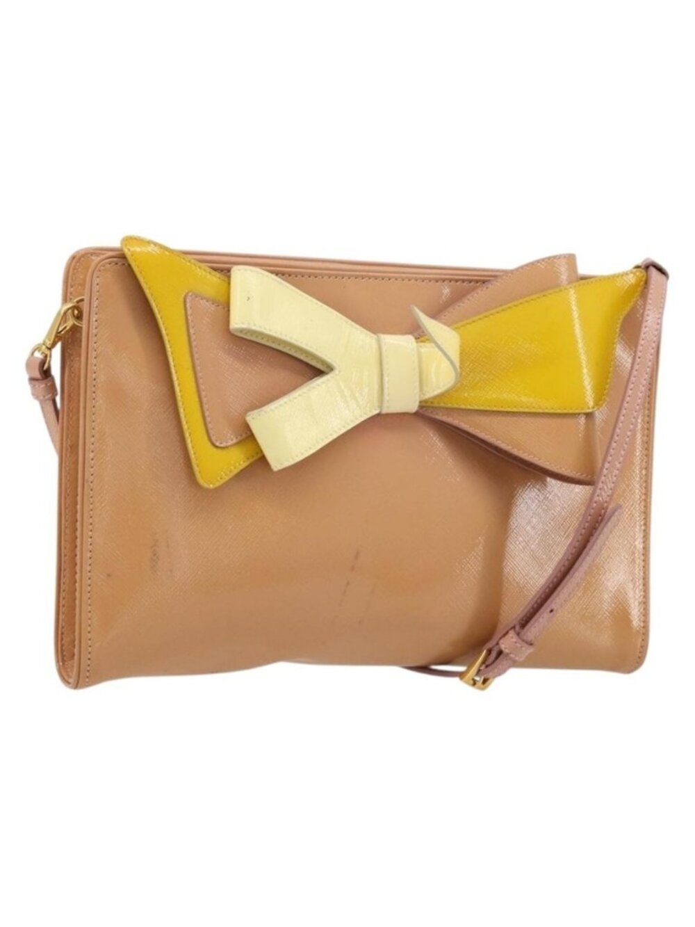 Authentic PRADA Shoulder Bag Patent leather Pink Gold